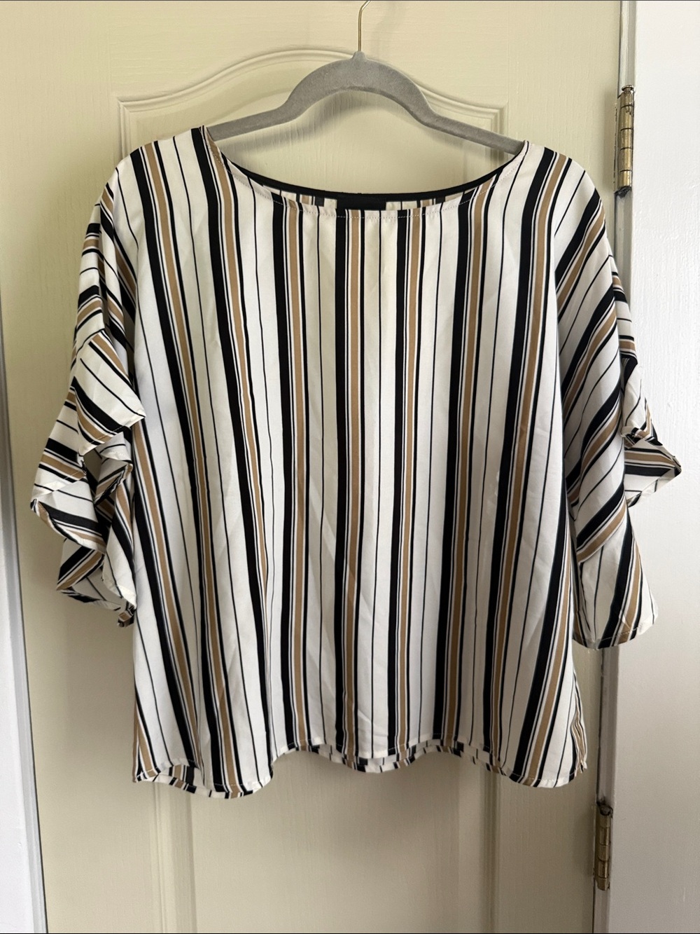 W5 Striped Boatneck Blouse in White, Black and Tan